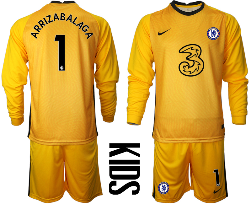 2021 Chelsea yellow goalkeeper Youth long sleeve #1 soccer jerseys